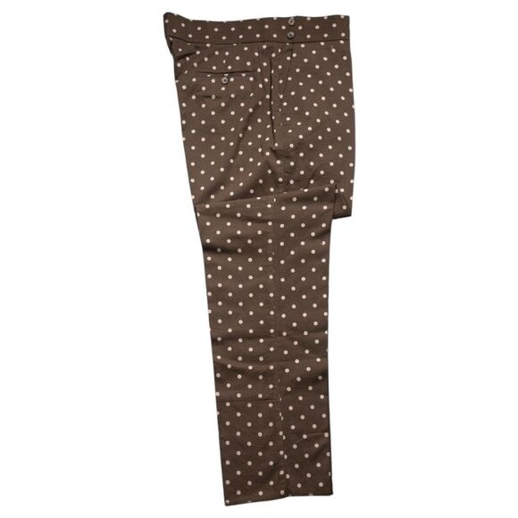 Mens Gurkha Pants 38 Brown Polka Dot Chino Trousers Cotton Straight Flat Front - Picture 2 of 7